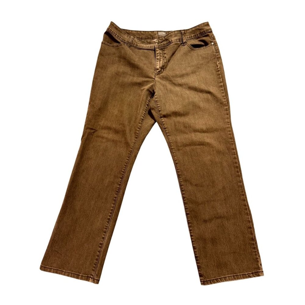 Additions By Chicos Straight Leg Jeans Mid Rise Stretch Denim Brown Size 3 Short